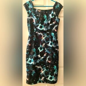 Milly Turquoise and Black Abstract Rose Dress, Size 4